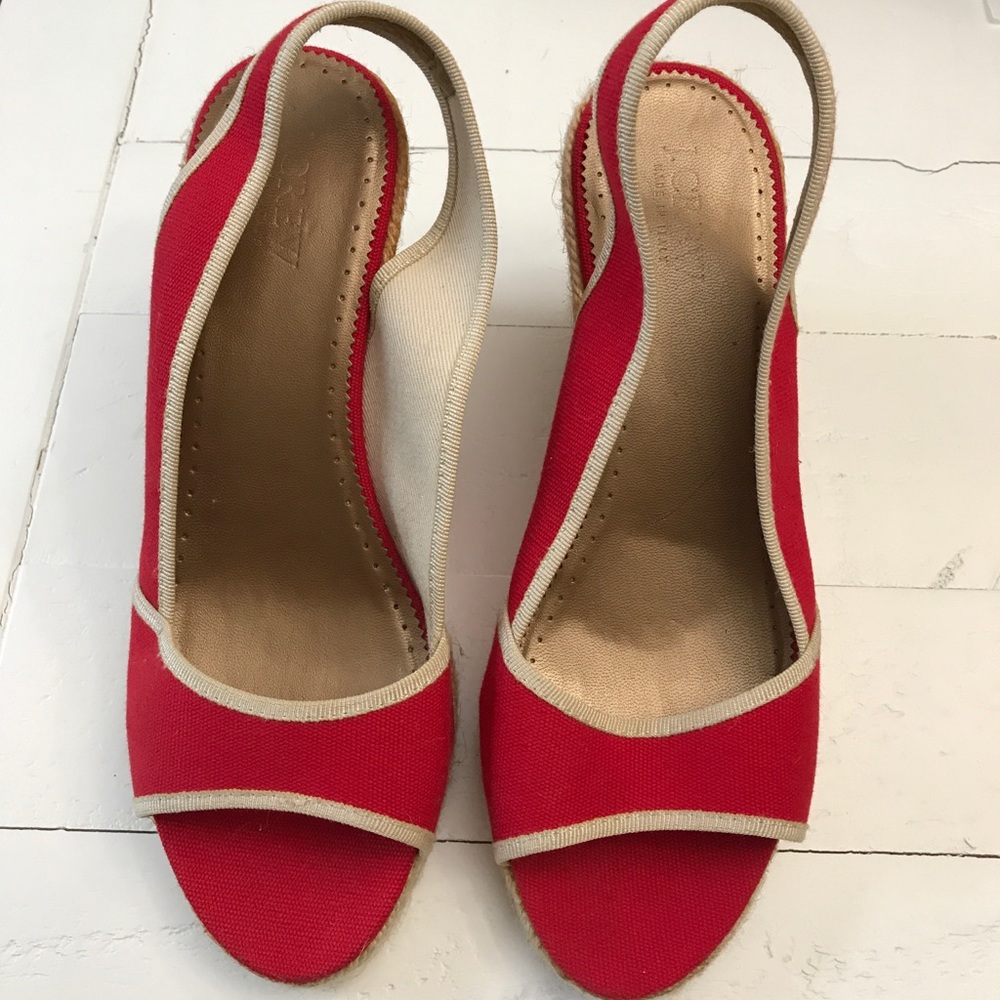 J. Crew Canvas & Raffia Wedges NWOT - Picture 2 of 7